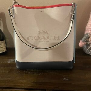 Coach Women's Red, Cream, and Blue Shoulder Bag